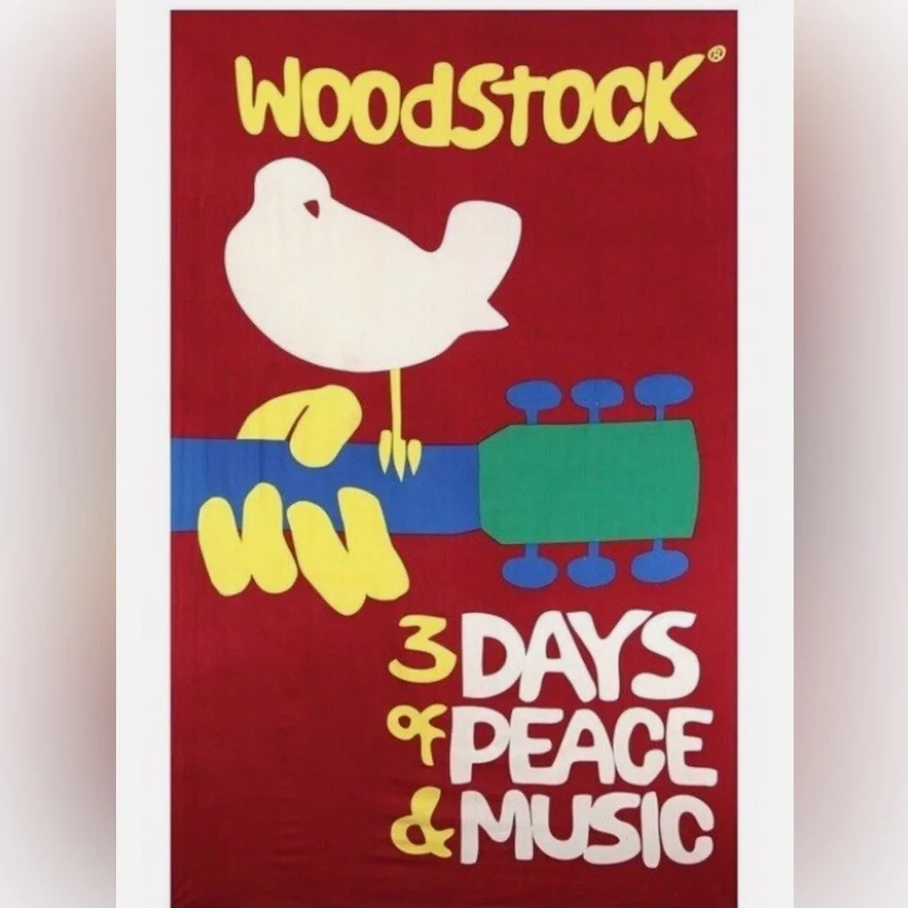 ~NWOT Large Woodstock Music Fair Sign Peace Tapestry Wall Decor Art 60x90 ~